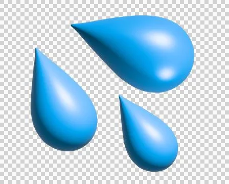 The isolated three light blue droplets 3D icon, as sweat beads, splash Stock Illustration