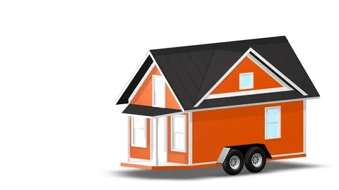 Isolated tiny house over white 3d animation camera move orange and white Stock Footage 98763824