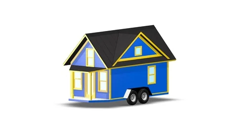 Isolated tiny house over white 3d animation camera move blue and yellow Video stock 98767557