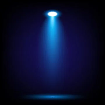 Isolated top down blue spotlight with shadow on black background Stockillustratie