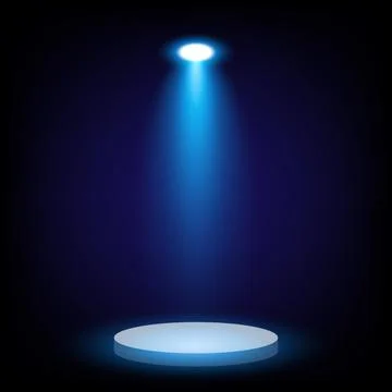 Isolated top down blue spotlight and podium with shadow on black background 스톡 일러스트