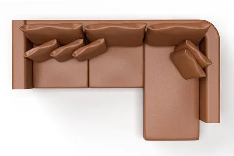 Isolated Top View of Brown Leather Sofa on White Background. Stock Illustration