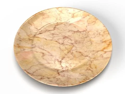 Isolated Top View of Marble Plate on White Background, 3D Illustration. Stock Illustration