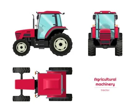 Isolated tractor. Side, front, top view of agriculture machinery Stock Illustration