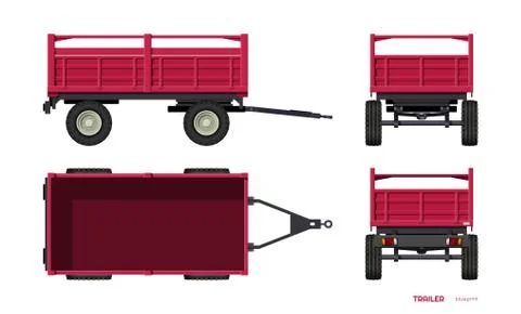 Isolated tractor trailer. Side, front, back, top view of agriculture machinery Stock Illustration