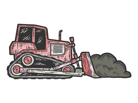 An isolated tractor at work. Sketch scratch board imitation. Stock Illustration