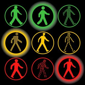 Isolated traffic lights elements vector logo set. Circular road signs. Illustrazione stock