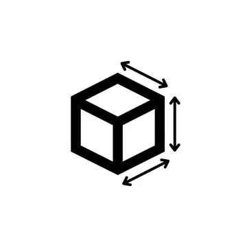 Isolated on transparent background 3D cube icon with measurement arrows Stock Illustration