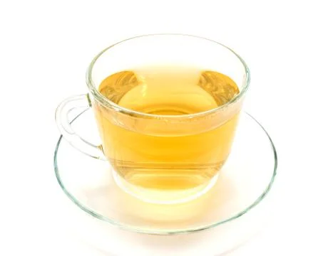 Isolated transparent cup of herbal tea on white Stock Photos