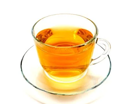 Isolated transparent cup of herbal tea on white Stock Photos