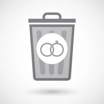Isolated trash can icon with  two bonded wedding rings Stock Illustration