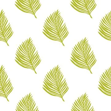 Isolated tropic foliage seamless pattern with green simple fern leaf ornament 스톡 일러스트