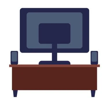 Isolated tv stand with columns, screen of television or computer, back view of Stock Illustration