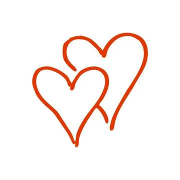 Isolated two red hand drawn hearts on white background. Stock Illustration