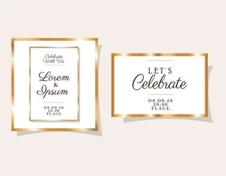 Isolated two wedding invitations with gold ornament frames vector design イラスト素材
