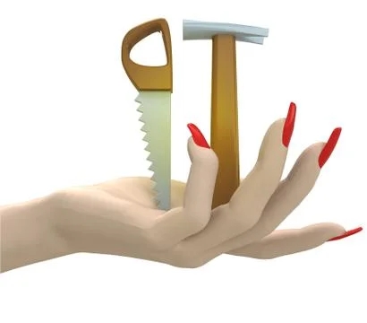 Isolated two working tools in women hand render illustration 스톡 일러스트