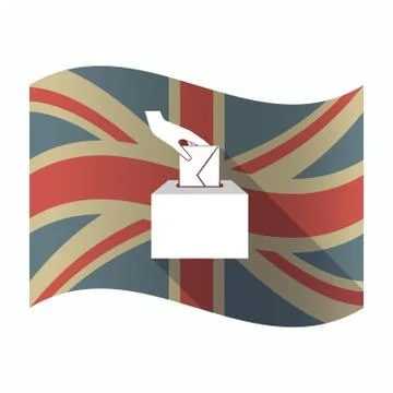 Isolated UK flag with  a hand inserting an envelope in a ballot box Stock Illustration