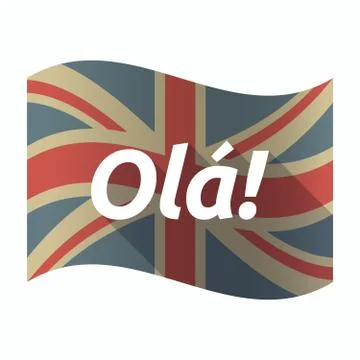 Isolated UK flag with  the text Hello! in the Portuguese language Stock Illustration