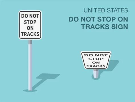 Isolated United States do not stop on tracks sign. Front and top view. Stock Illustration