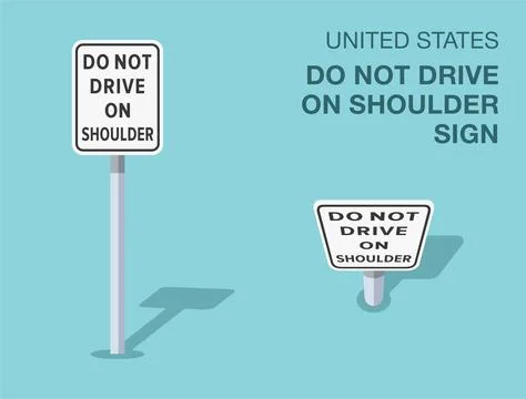 Isolated United States do not drive on shoulder sign. Front and top view. Stock Illustration
