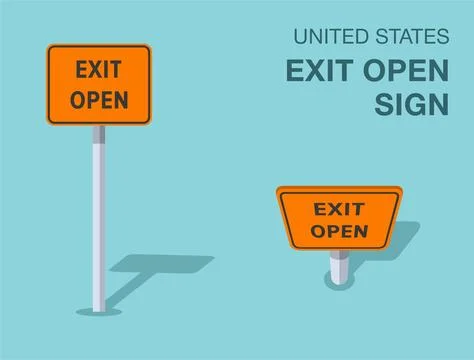 Isolated United States "exit open" road sign. Front and top view. Stock Illustration