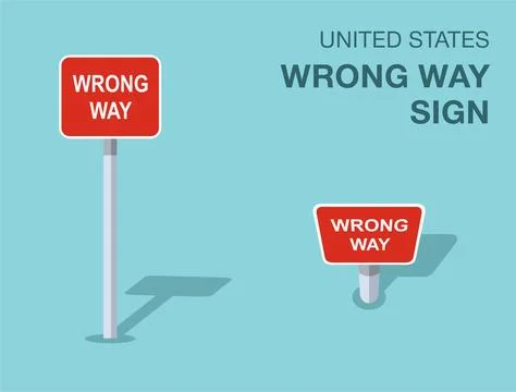 Isolated United States wrong way sign. Front and top view. Stock Illustration