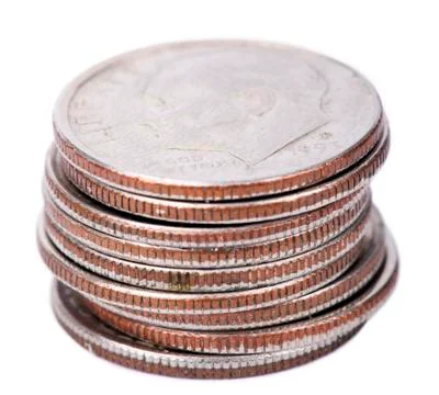 Isolated us dime stack Stock Photos