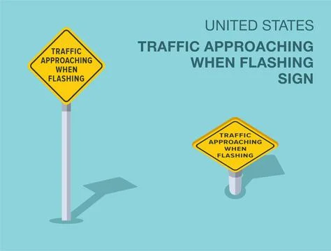 Isolated US "traffic approaching when flashing" road sign. Front and top view Stock Illustration