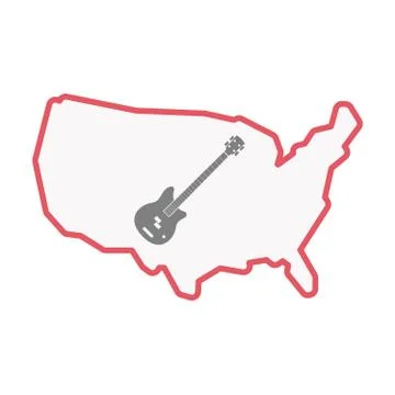 Isolated USA map with  a four string electric bass guitar Stockillustratie