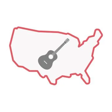 Isolated USA map with  a six string acoustic guitar Stock Illustration