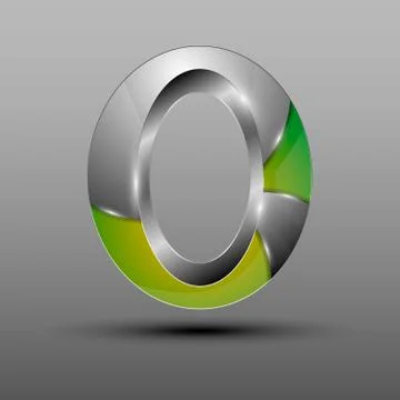 Isolated vector 3d logo.Green letter o with chrome sections. イラスト素材