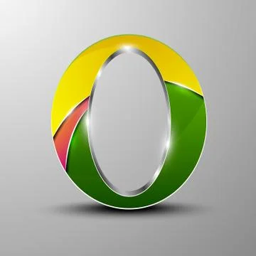 Isolated vector 3d logo.Metallic letter o with colored section. Stock Illustration
