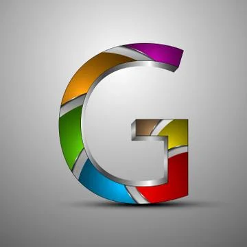 Isolated vector 3d logo.Metallic letter g with colored section. Stock Illustration