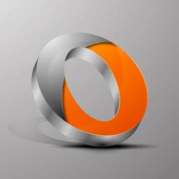 Isolated vector 3d logo.Orange letter o with chrome section. Stock Illustration