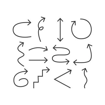 Isolated vector abstract hand drawn arrows set on a white background Stock Illustration
