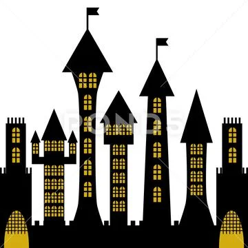 Isolated vector ancient gothic castle black silhouette Stock Illustration