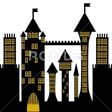 Isolated vector ancient gothic castle black silhouette Stock Illustration