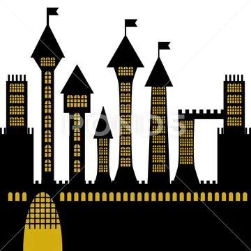 Isolated vector ancient gothic castle black silhouette Stock Illustration