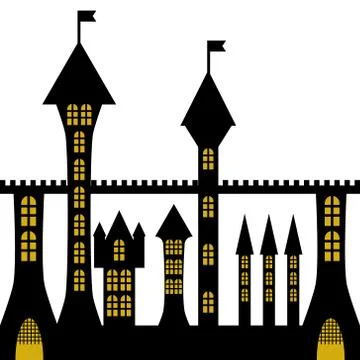 Isolated vector ancient gothic castle black silhouette Stock Illustration