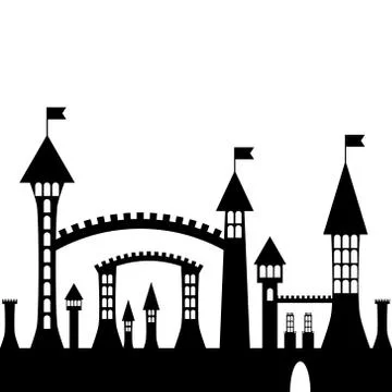 Isolated vector ancient gothic castle black silhouette Stock Illustration