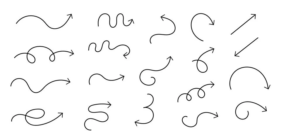 Isolated vector arrows hand drawn on white background. Illustrazione stock