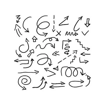 Isolated vector black hand drawn arrows set on a white background. Rough dood Stock Illustration