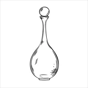 Isolated vector bottle. Line art empty transparent glass vial, bottle, jar. Stock Illustration