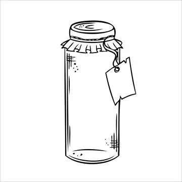 Isolated vector bottle. Line art empty transparent glass vial, bottle, jar. Stock Illustration