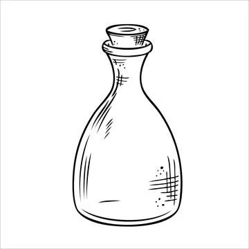Isolated vector bottle. Line art empty transparent glass vial, bottle, jar. Illustrazione stock