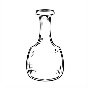 Isolated vector bottle. Line art empty transparent glass vial, bottle, jar. Stock Illustration