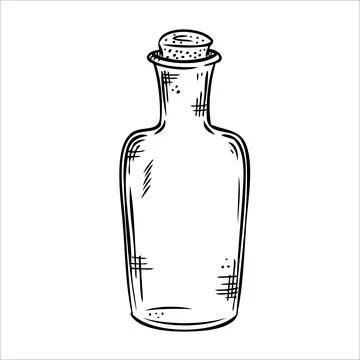 Isolated vector bottle. Line art empty transparent glass vial, bottle, jar. Stock Illustration