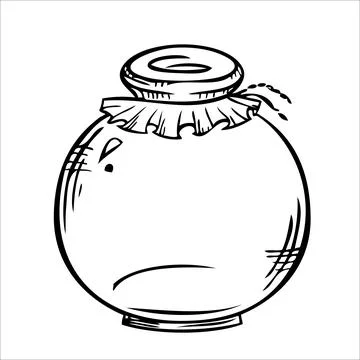 Isolated vector bottle. Line art empty transparent glass vial, bottle, jar. Stock Illustration
