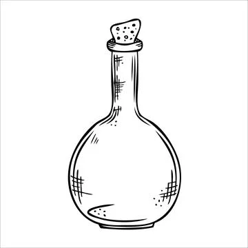 Isolated vector bottle. Line art empty transparent glass vial, bottle, jar. Stock Illustration