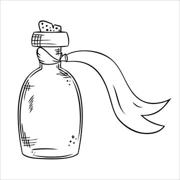 Isolated vector bottle. Line art empty transparent glass vial, bottle, jar. Stock Illustration
